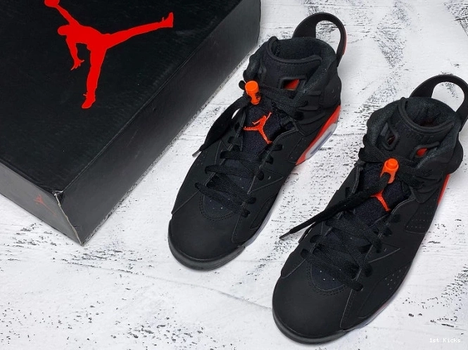 1st Kicks Shoes 384664-060 Air 6 Retro OG Infrared Black Jordan 0803
